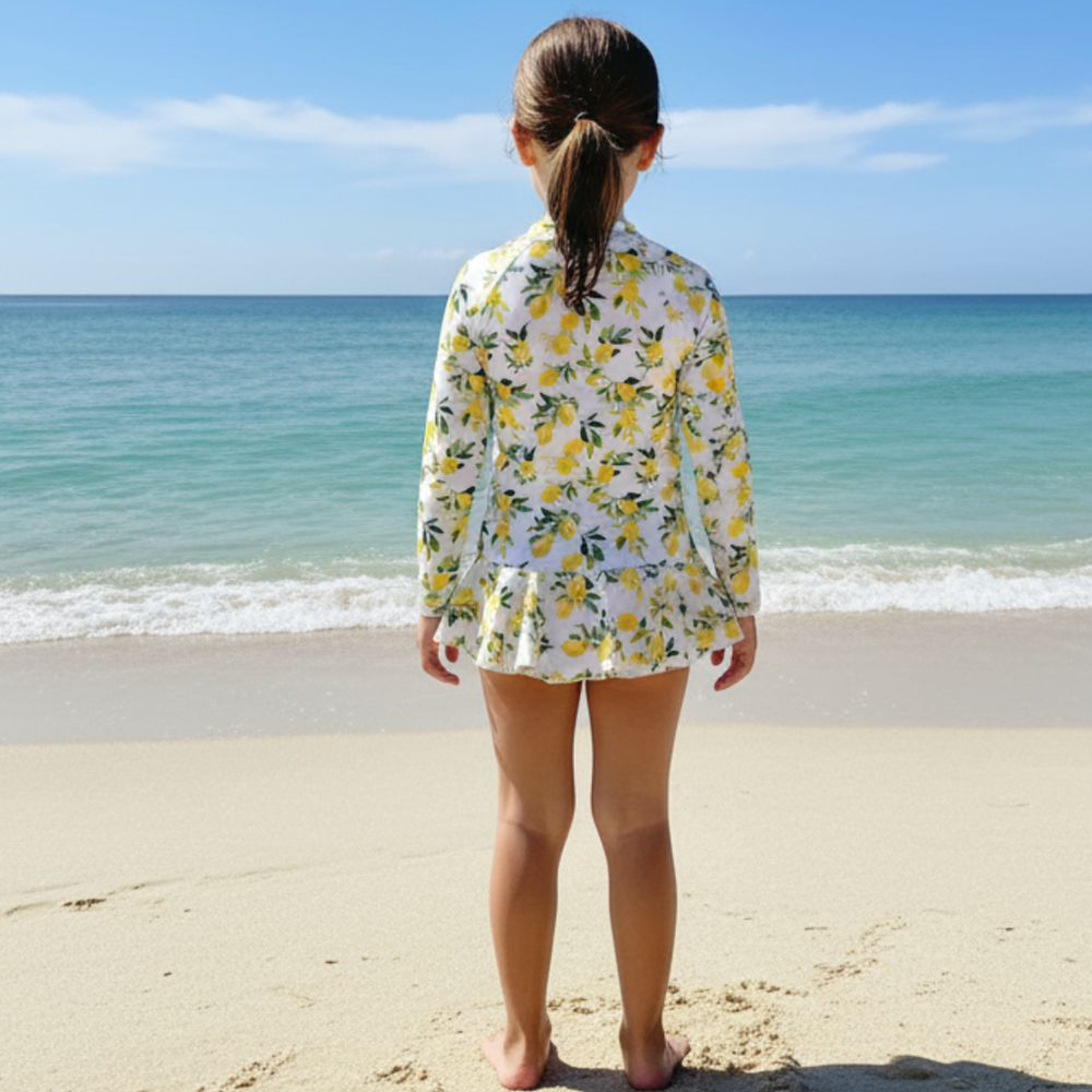 Long Sleeve Lemon Print Rash Swimsuit