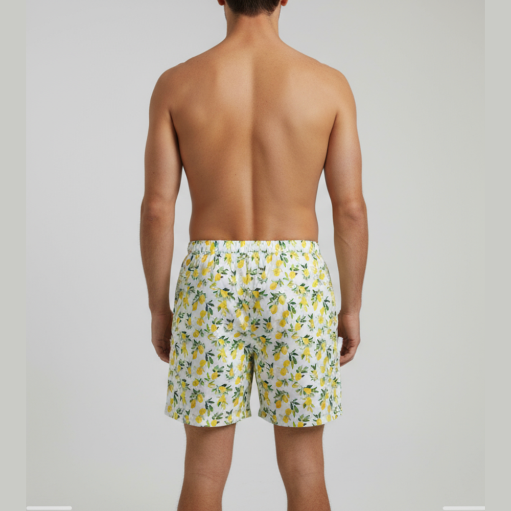 Men’s Lemon Print Shorts with Drawstring and Pockets