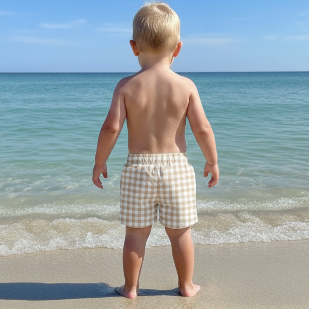 Kids Tan Gingham Shorts with Drawstring