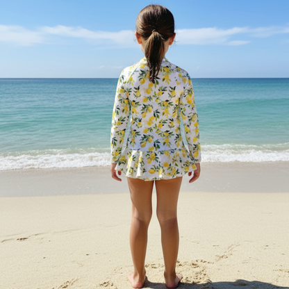 Long Sleeve Lemon Print Rash Swimsuit