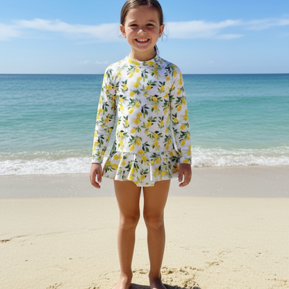 Long Sleeve Lemon Print Rash Swimsuit